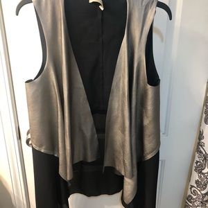 Silver pleather vest with sheer black bottom